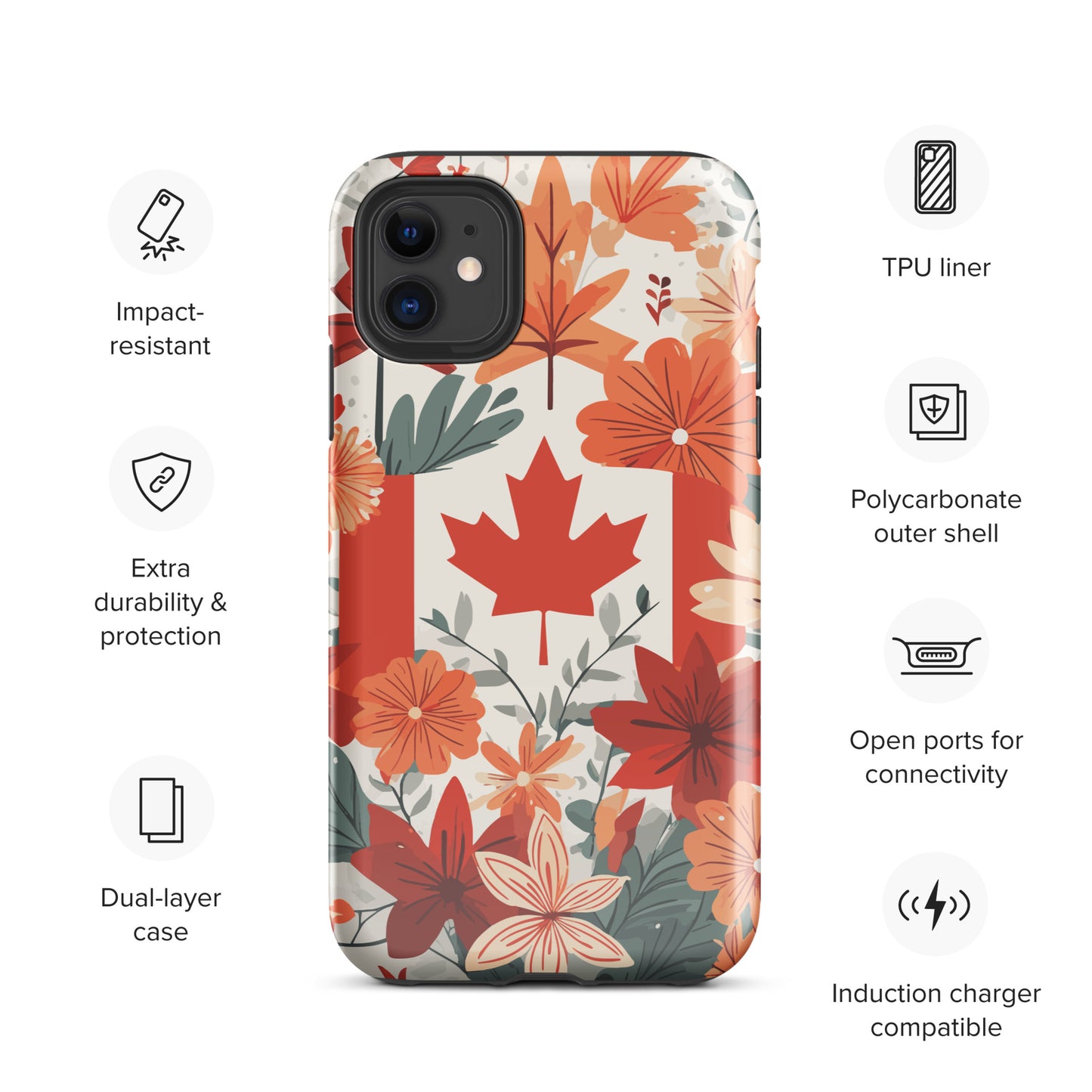 Rustic Floral Canadian Flag Tough Phone Case for iPhone®